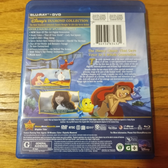 Walt Disney's THE LITTLE MERMAID Diamond Edition on BLU-RAY + DVD - Picture 2 of 2